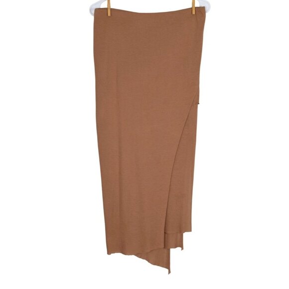 HELMUT LANG JERSEY LAYERED TAN MIDI SKIRT - Picture 4 of 8